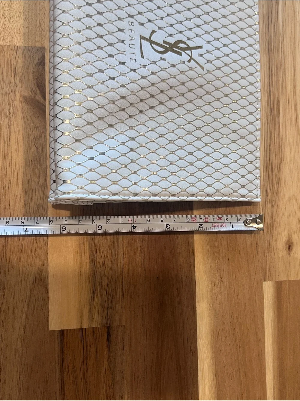 YSL Beauté White & Gold Snakeskin-Print Cosmetic Pouch